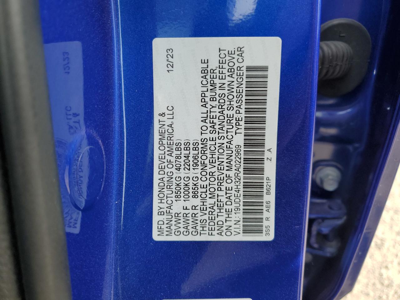 2024 Acura Integra A-Spec VIN: 19UDE4H32RA022969 Lot: 86281975