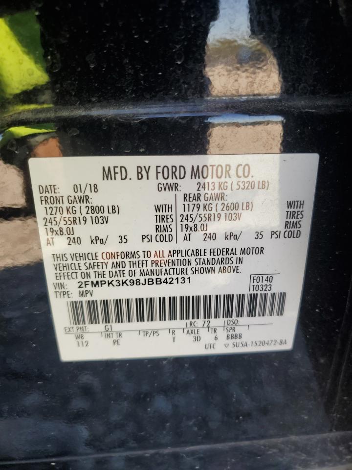 2018 Ford Edge Titanium VIN: 2FMPK3K98JBB42131 Lot: 85498465