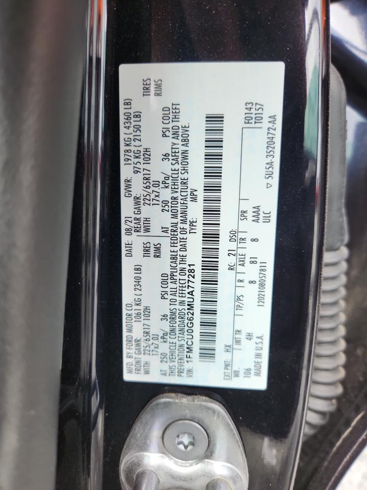 2021 Ford Escape Se VIN: 1FMCU0G62MUA77281 Lot: 86099525