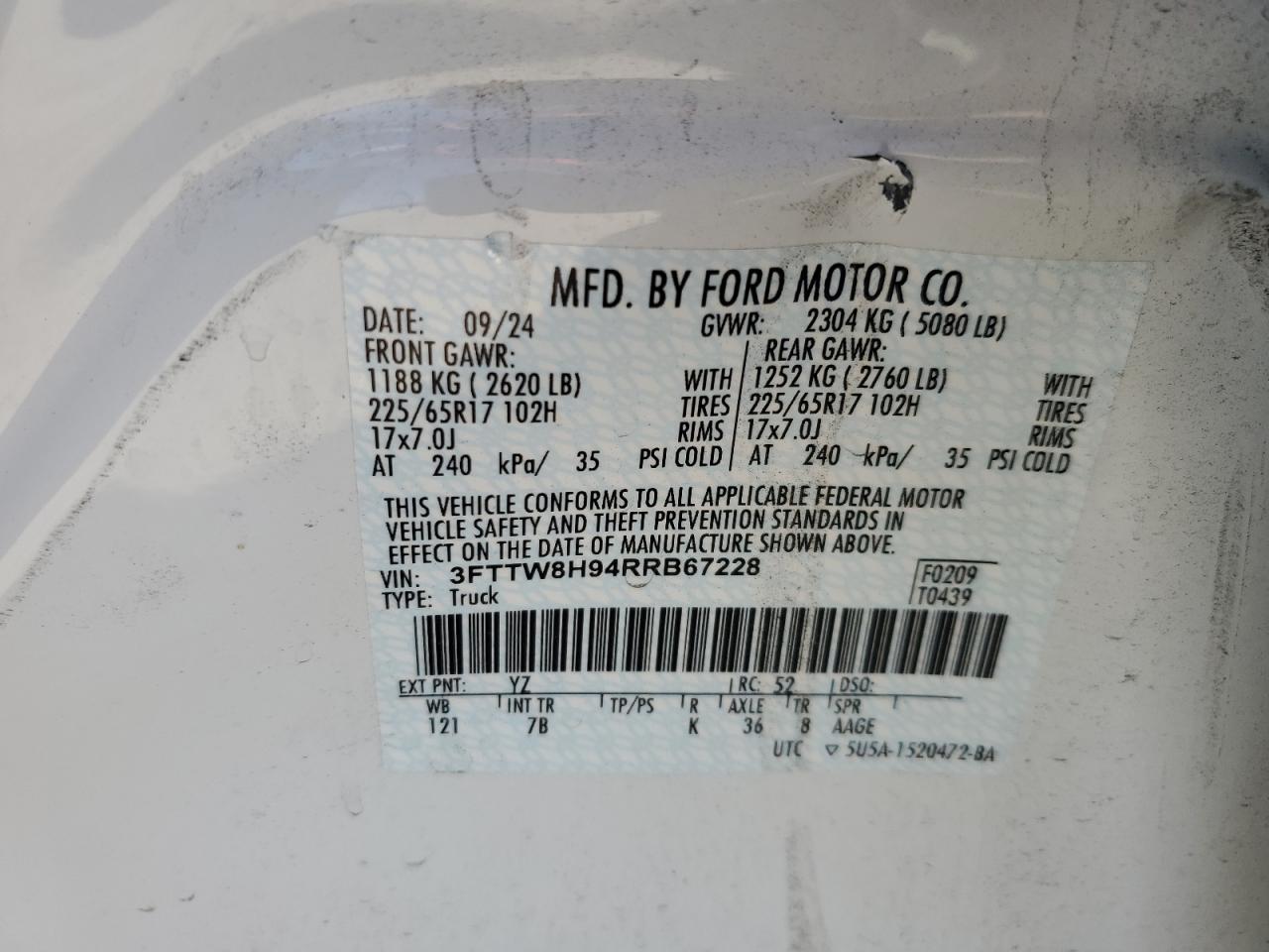 2024 Ford Maverick Xlt VIN: 3FTTW8H94RRB67228 Lot: 87042815