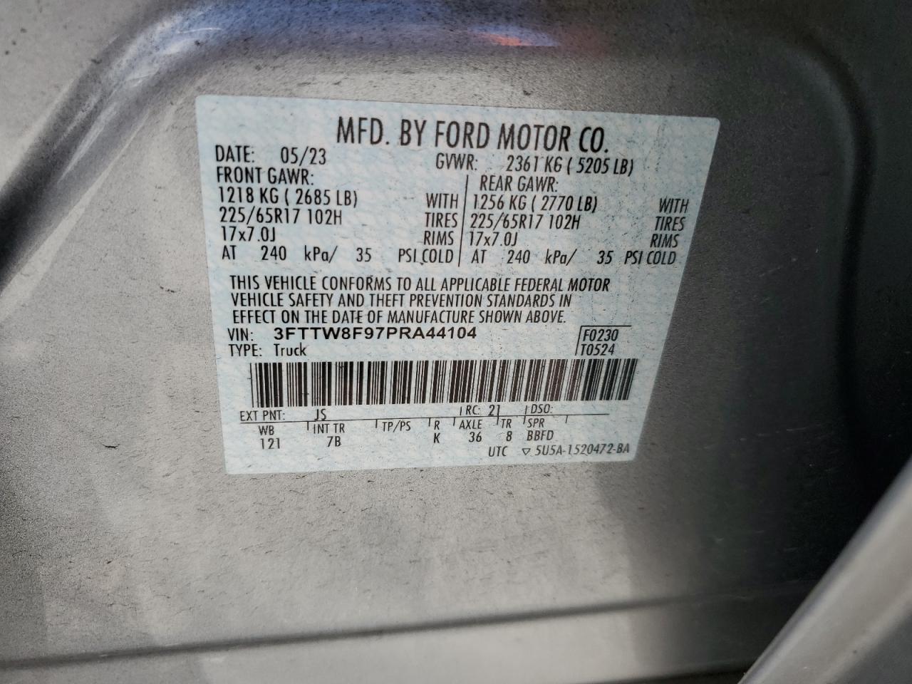 2023 Ford Maverick Xl VIN: 3FTTW8F97PRA44104 Lot: 90012375