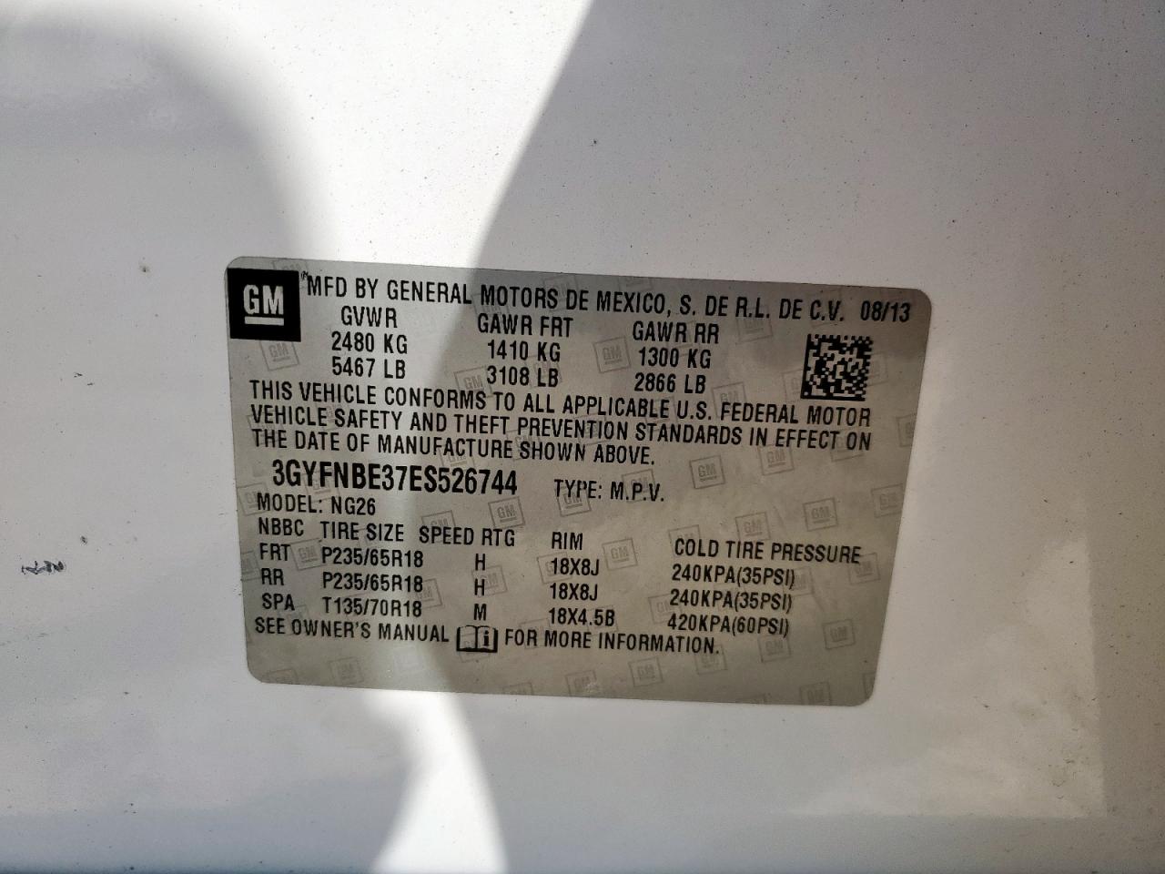 2014 Cadillac Srx Luxury Collection VIN: 3GYFNBE37ES526744 Lot: 86095215