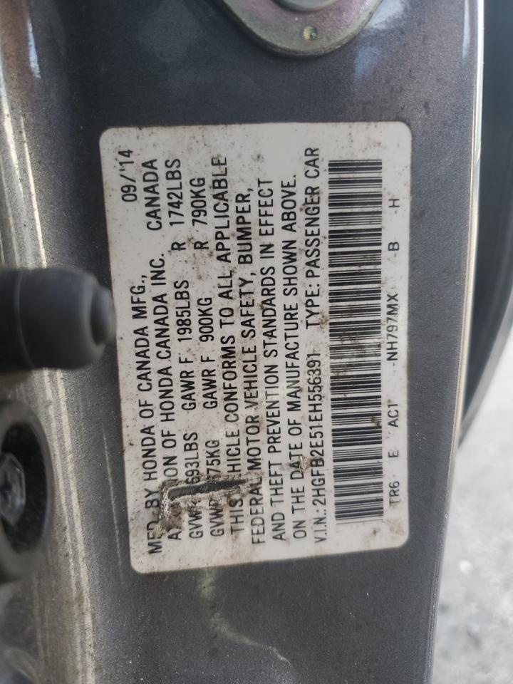 2014 Honda Civic Lx VIN: 2HGFB2E51EH556391 Lot: 85351675