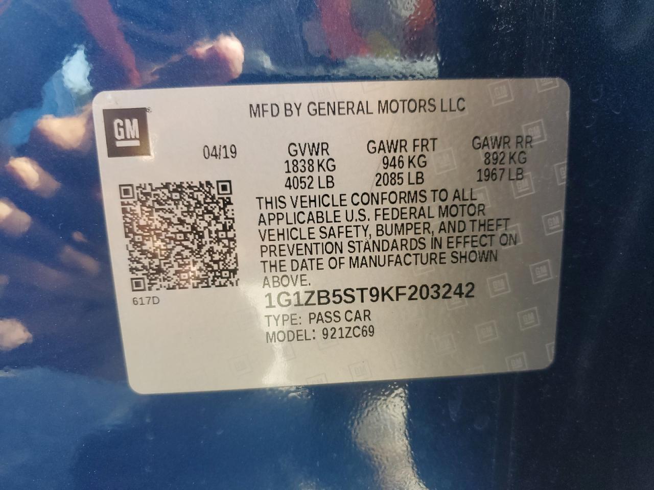 2019 Chevrolet Malibu Ls VIN: 1G1ZB5ST9KF203242 Lot: 86060125