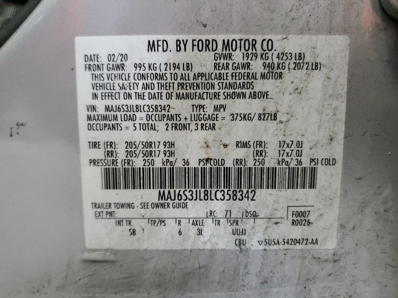 2020 Ford Ecosport Ses VIN: MAJ6S3JL8LC358342 Lot: 84476375