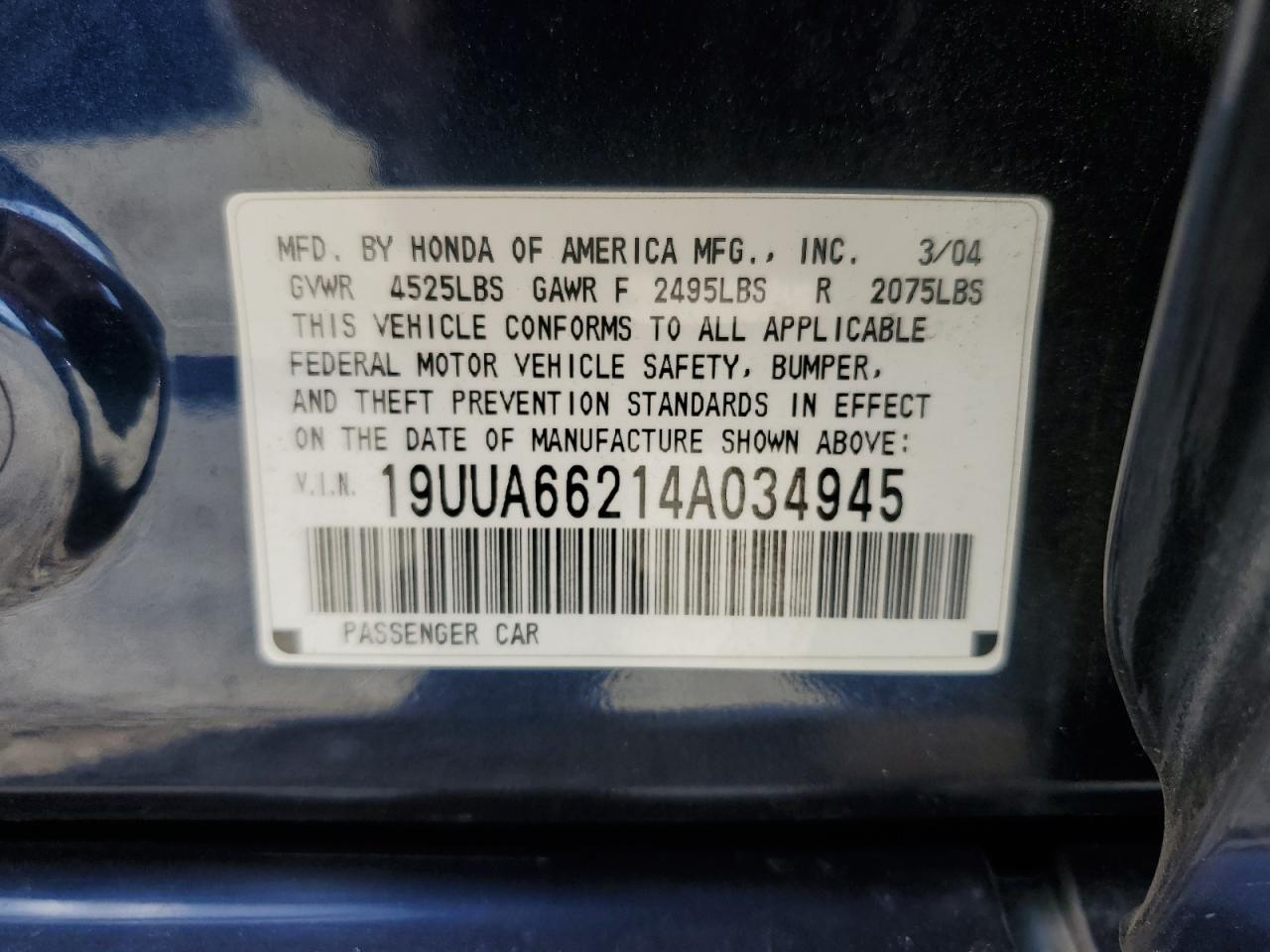 2004 Acura Tl VIN: 19UUA66214A034945 Lot: 81998435