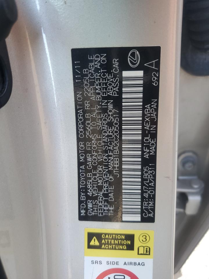 2012 Lexus Hs 250H VIN: JTHBB1BA2C2050517 Lot: 85644055