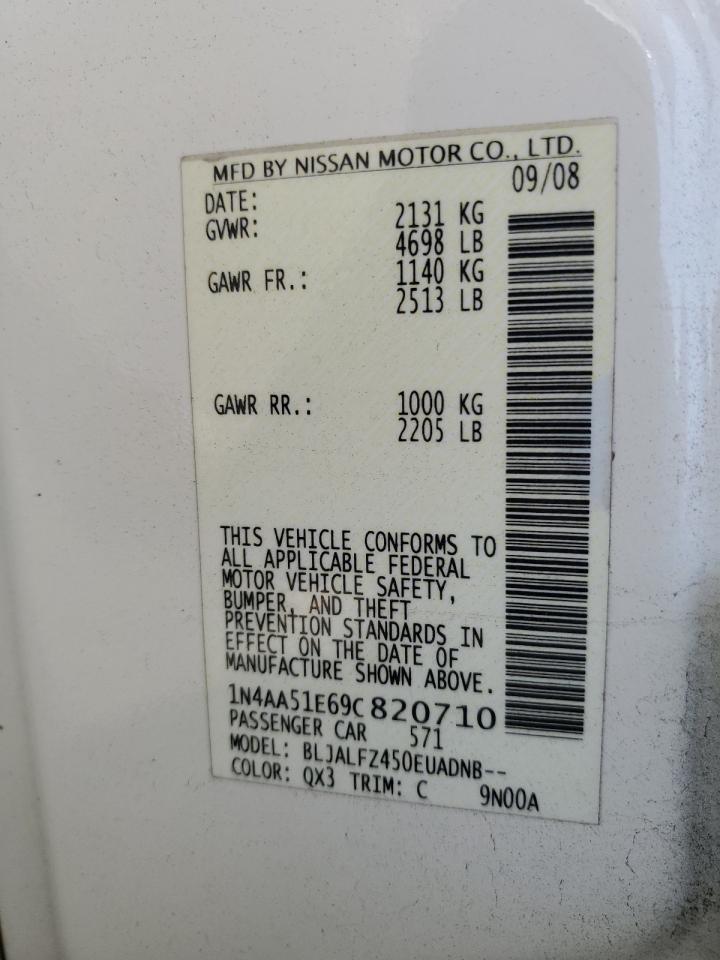 2009 Nissan Maxima S VIN: 1N4AA51E69C820710 Lot: 82635575