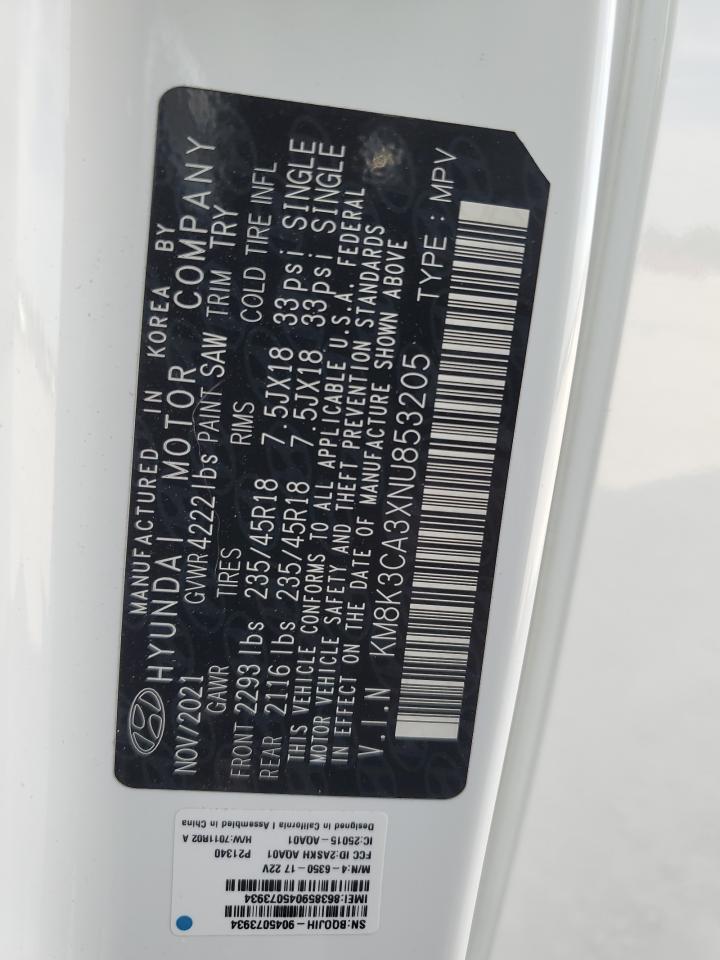 2022 Hyundai Kona N Line VIN: KM8K3CA3XNU853205 Lot: 84573455