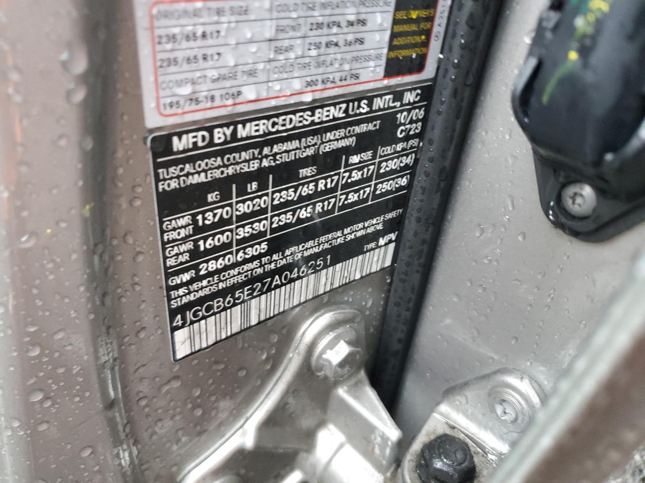 2007 Mercedes-Benz R 350 VIN: 4JGCB65E27A046251 Lot: 82396025