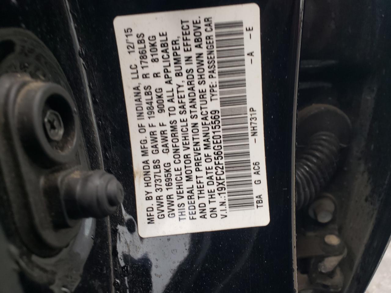 2016 Honda Civic Lx VIN: 19XFC2F56GE015569 Lot: 82305885