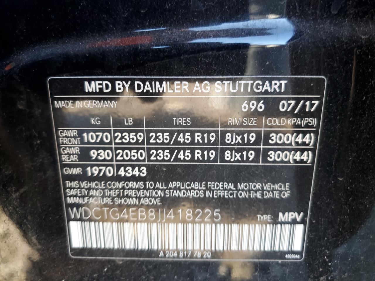 2018 Mercedes-Benz Gla 250 VIN: WDCTG4EB8JJ418225 Lot: 85866505