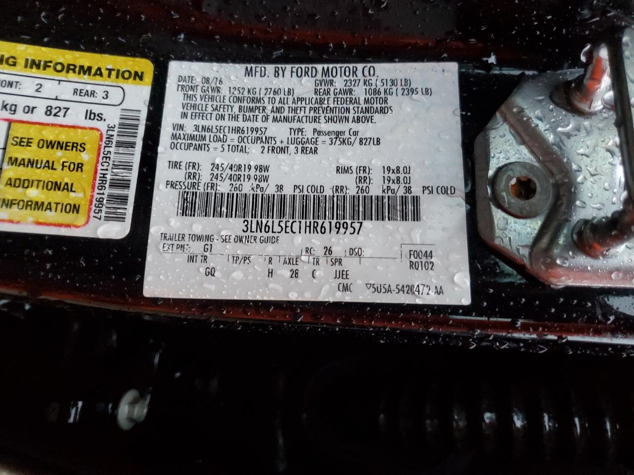 2017 Lincoln Mkz Reserve VIN: 3LN6L5EC1HR619957 Lot: 85595945