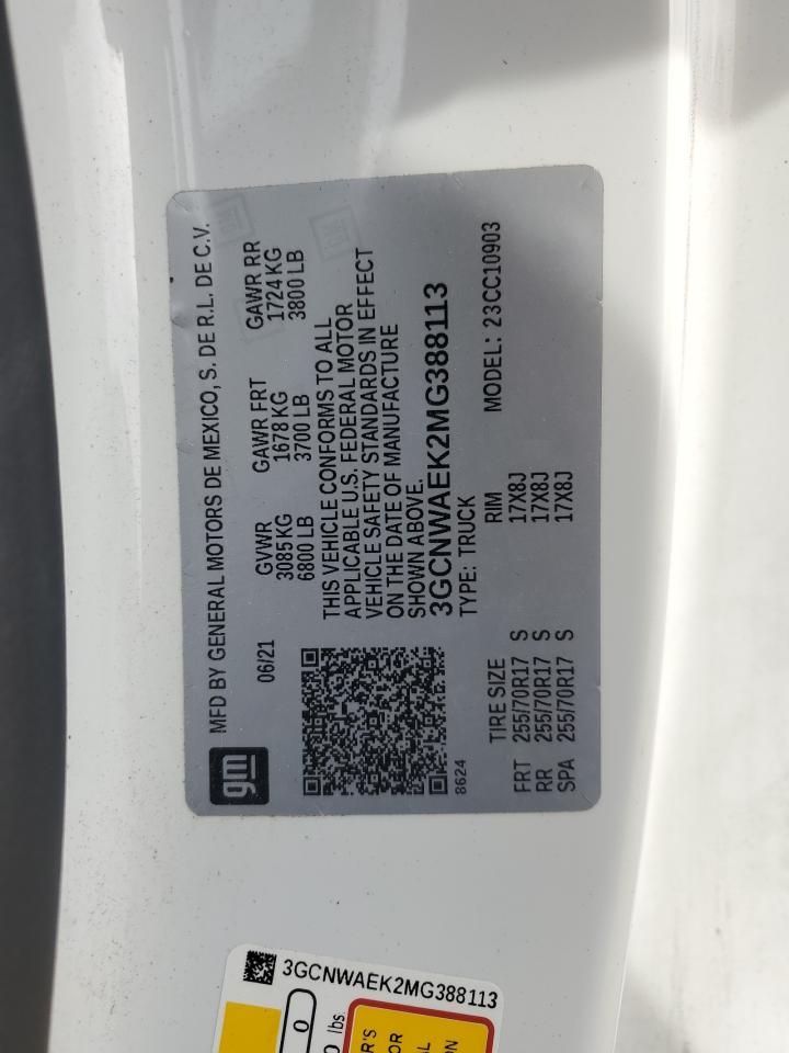 2021 Chevrolet Silverado C1500 VIN: 3GCNWAEK2MG388113 Lot: 82331055