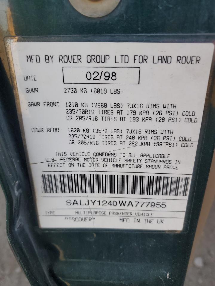 1998 Land Rover Discovery VIN: SALJY1240WA777955 Lot: 83784485