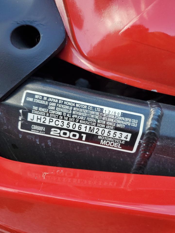 2001 Honda Cbr600 F4 VIN: JH2PC35061M205534 Lot: 86454075