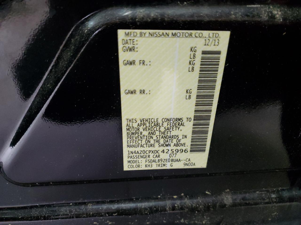 2013 Nissan Leaf S VIN: 1N4AZ0CPXDC425996 Lot: 86745875
