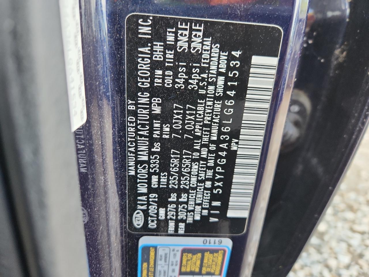 2020 Kia Sorento L VIN: 5XYPG4A36LG641534 Lot: 82303125