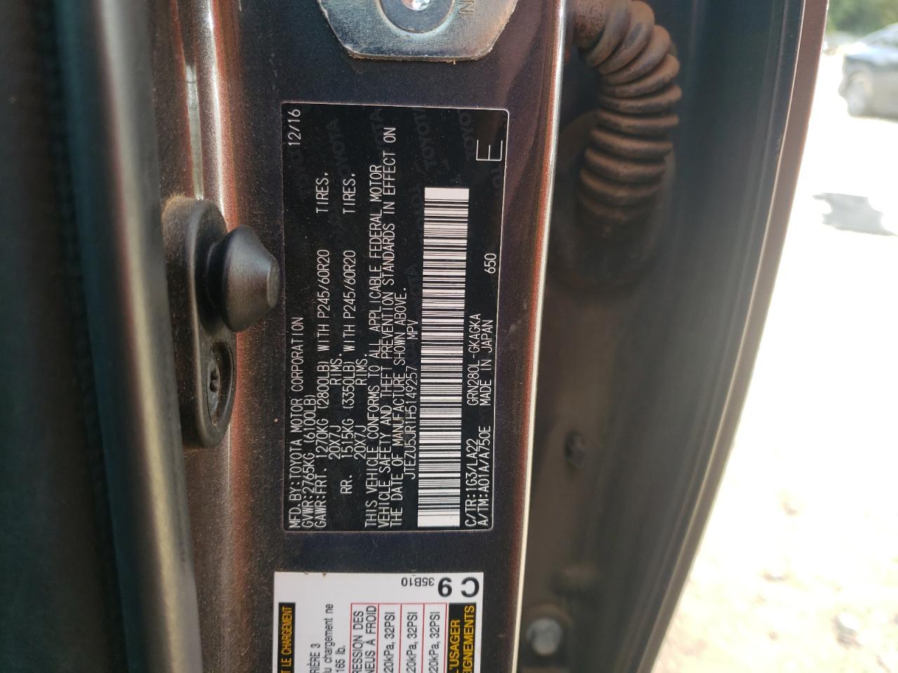 2017 Toyota 4Runner Sr5 VIN: JTEZU5JR1H5149257 Lot: 85165775