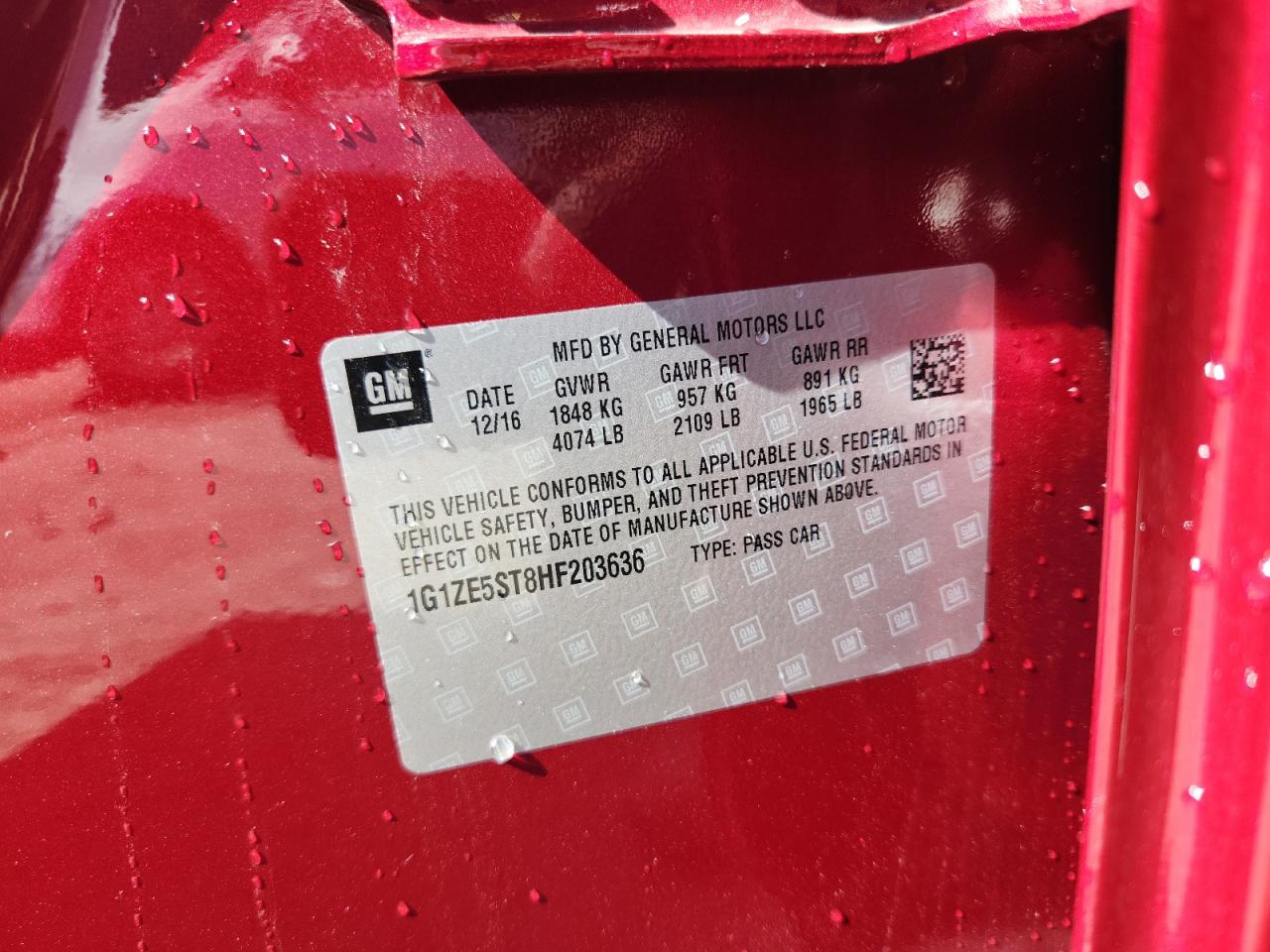 2017 Chevrolet Malibu Lt VIN: 1G1ZE5ST8HF203636 Lot: 84918575