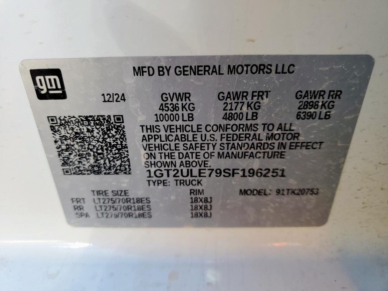 2025 GMC Sierra K2500 Heavy Duty VIN: 1GT2ULE79SF196251 Lot: 90274105