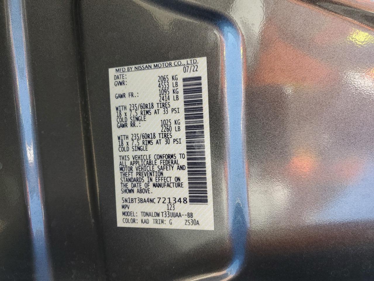 2022 Nissan Rogue Sv VIN: 5N1BT3BA4NC721348 Lot: 85306845