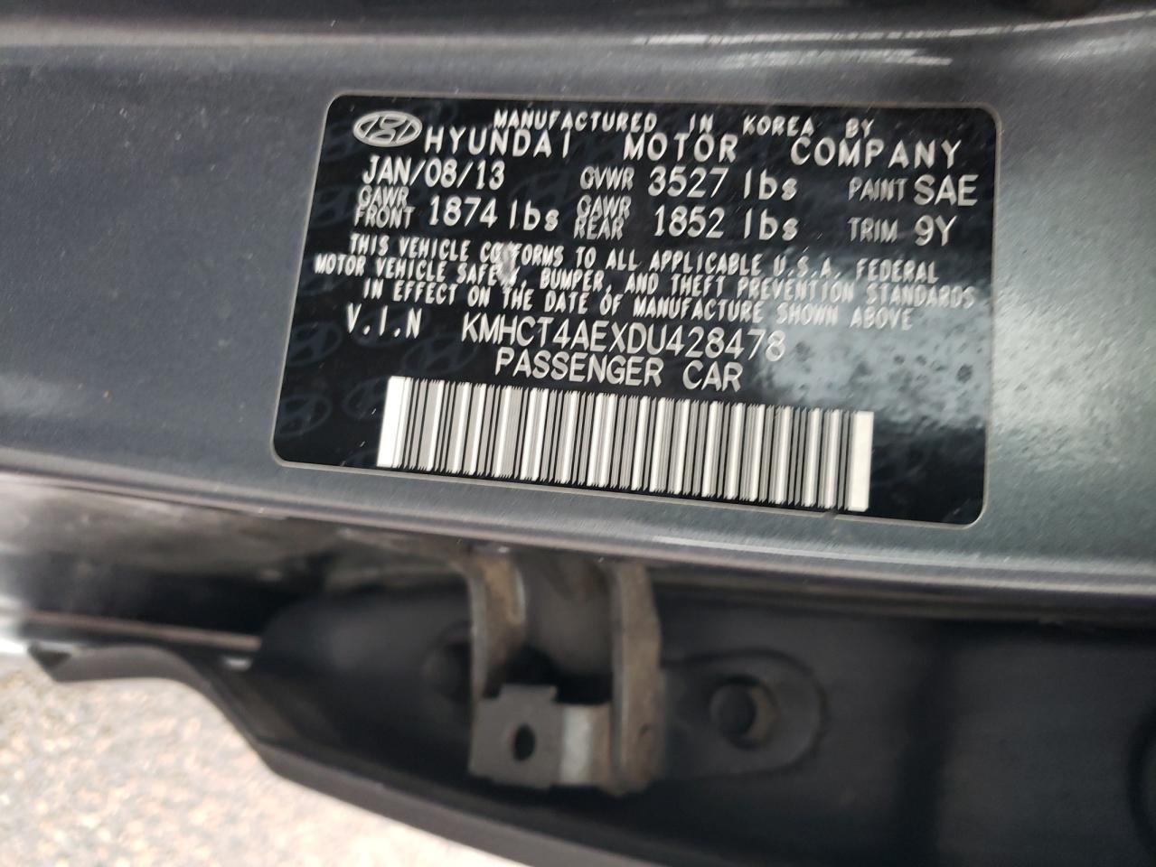 2013 Hyundai Accent Gls VIN: KMHCT4AEXDU428478 Lot: 82774865