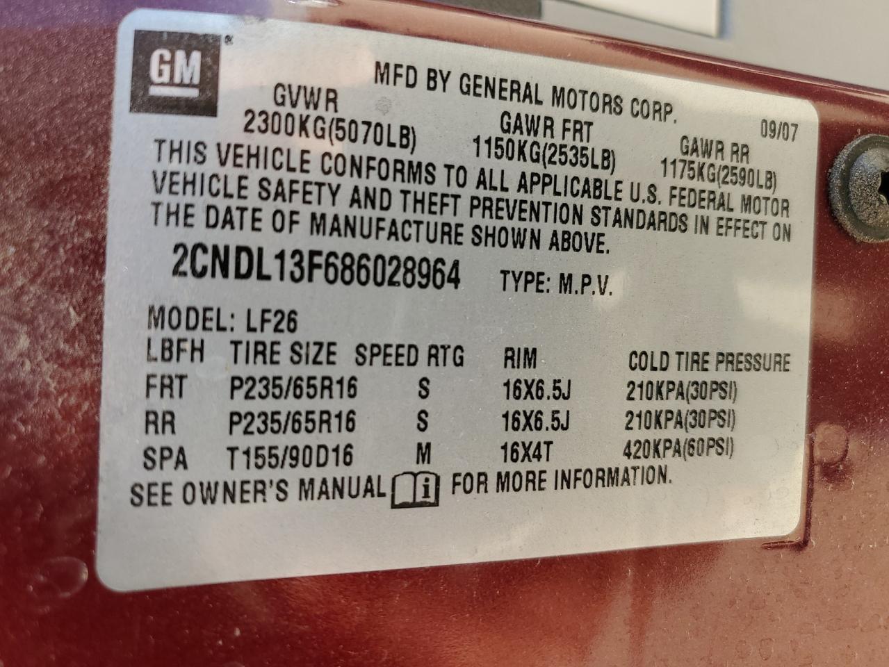 2008 Chevrolet Equinox Ls VIN: 2CNDL13F686028964 Lot: 85289605