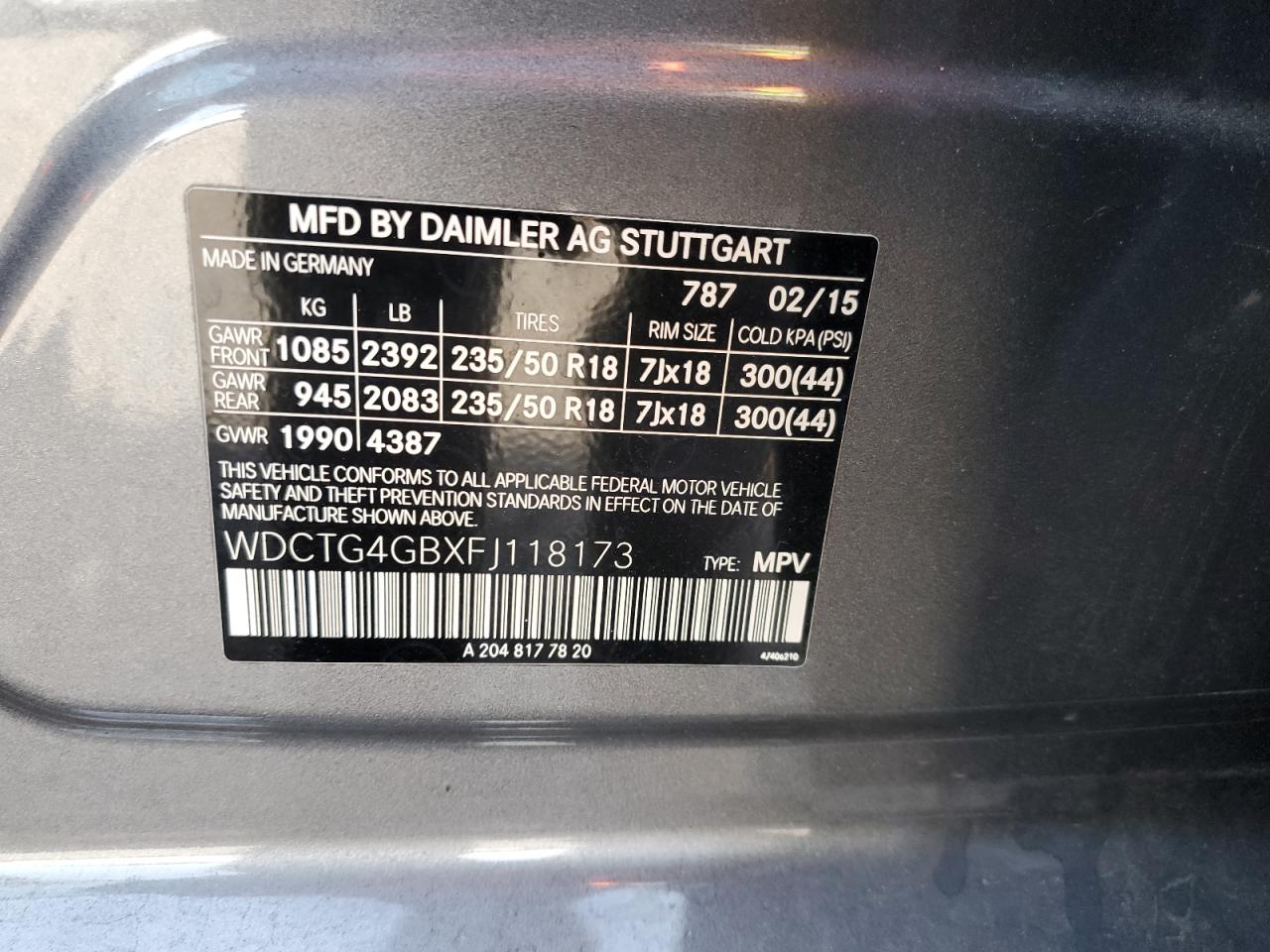 2015 Mercedes-Benz Gla 250 4Matic VIN: WDCTG4GBXFJ118173 Lot: 84176265
