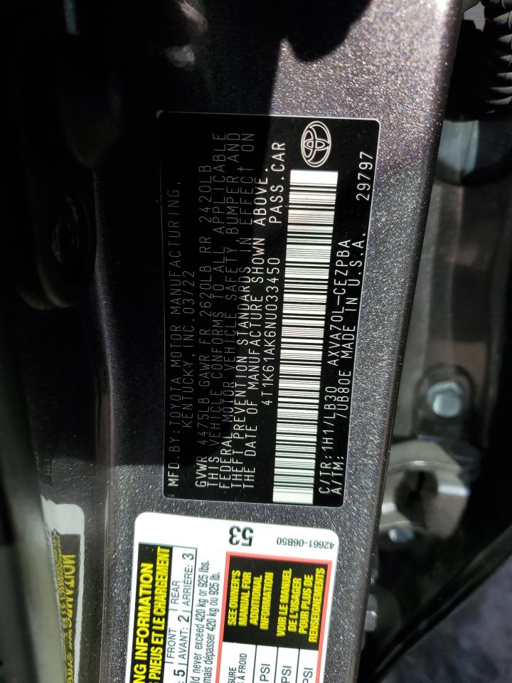 2022 Toyota Camry Xse VIN: 4T1K61AK6NU033450 Lot: 86058725