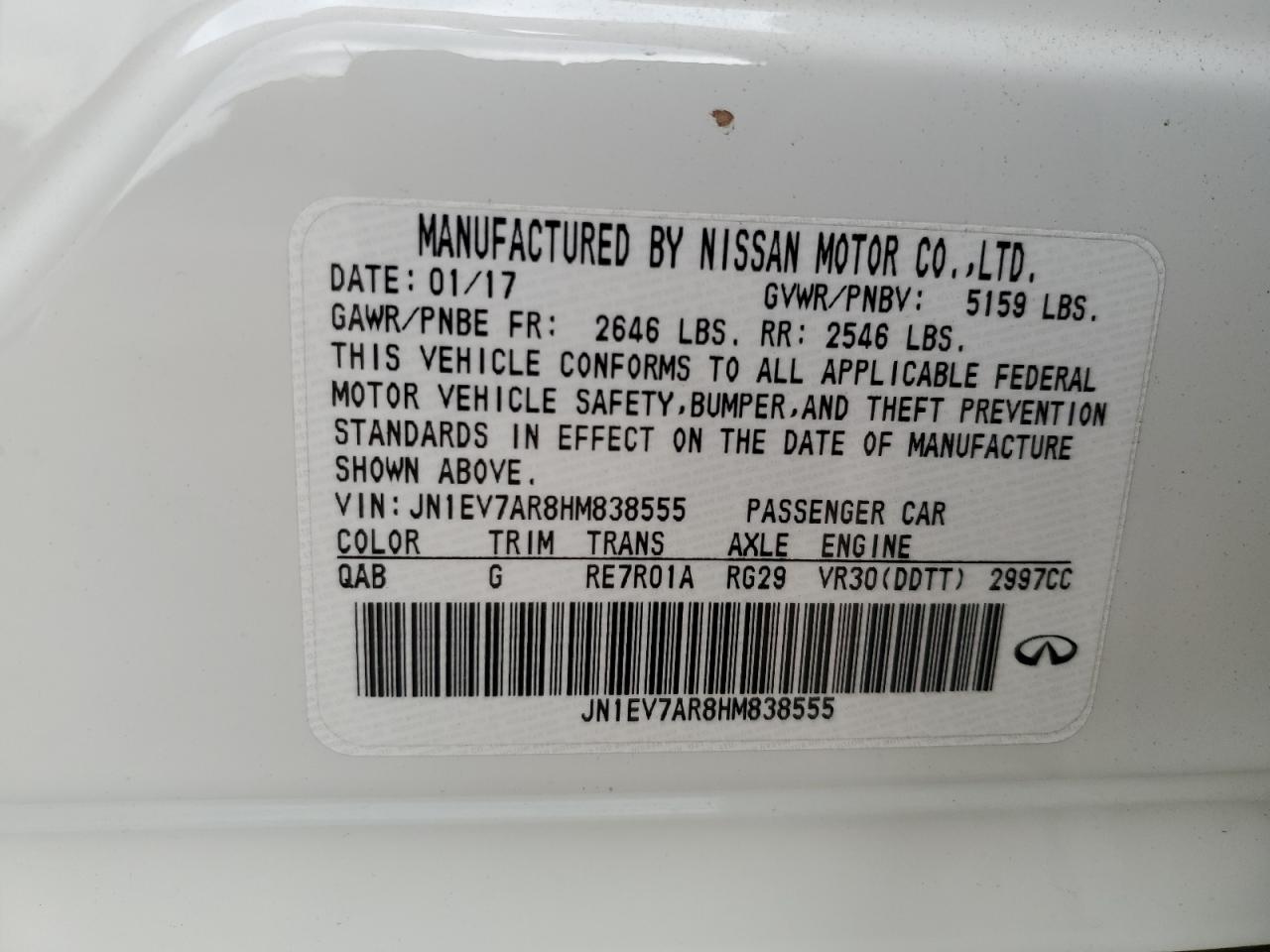 2017 Infiniti Q50 Premium VIN: JN1EV7AR8HM838555 Lot: 82443005