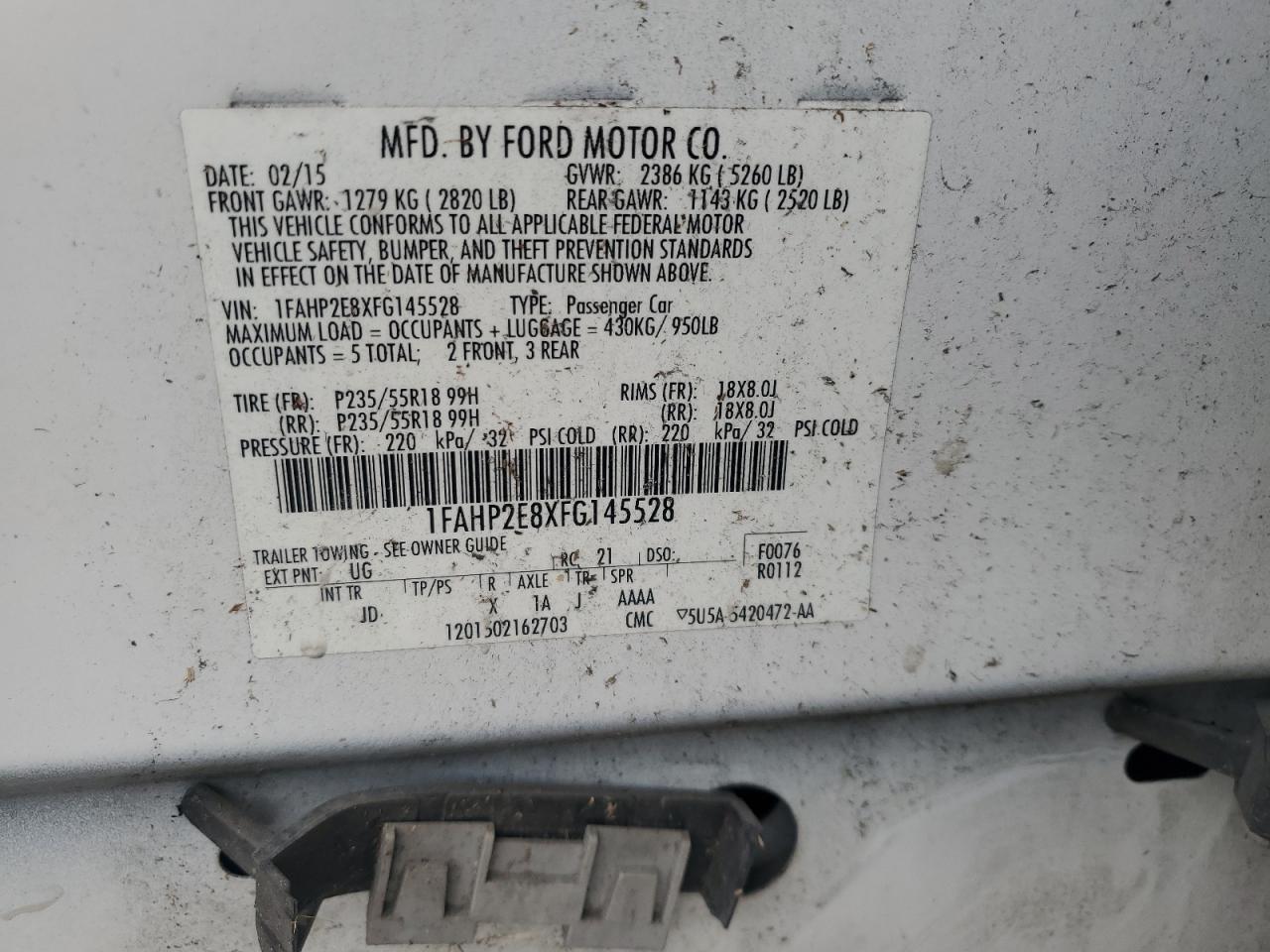 2015 Ford Taurus Sel VIN: 1FAHP2E8XFG145528 Lot: 82393545