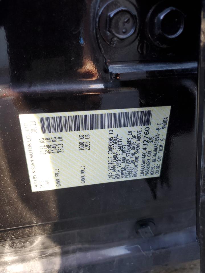 2014 Nissan Maxima S VIN: 1N4AA5AP4EC432760 Lot: 84711245