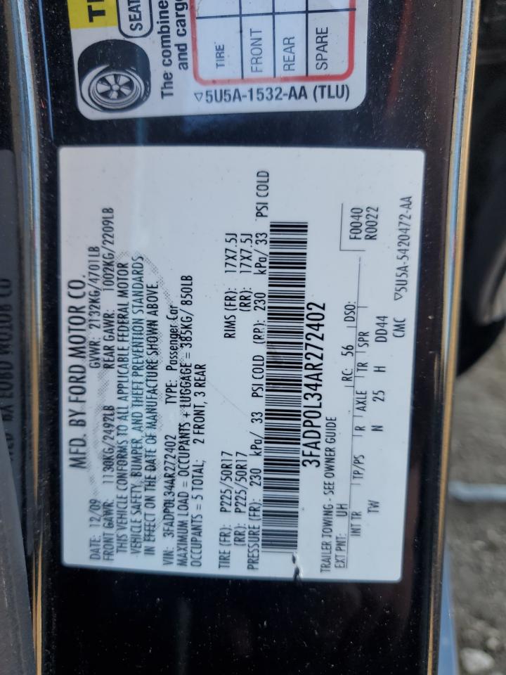 2010 Ford Fusion Hybrid VIN: 3FADP0L34AR272402 Lot: 86312755