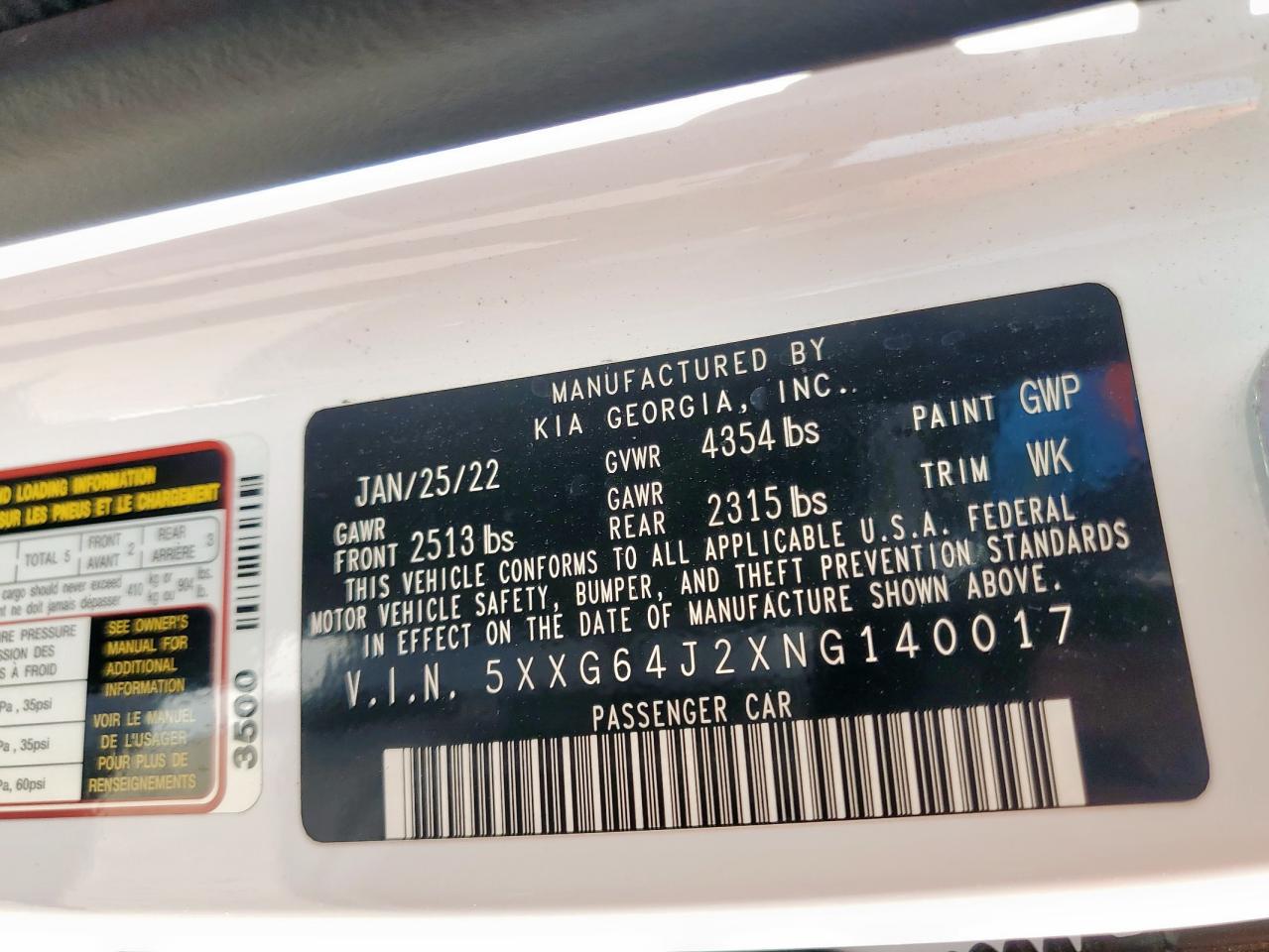 2022 Kia K5 Gt Line VIN: 5XXG64J2XNG140017 Lot: 90705285