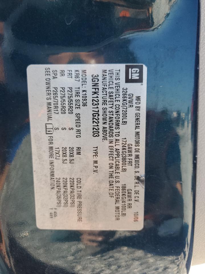 2007 Chevrolet Avalanche K1500 VIN: 3GNFK12317G221203 Lot: 85173815