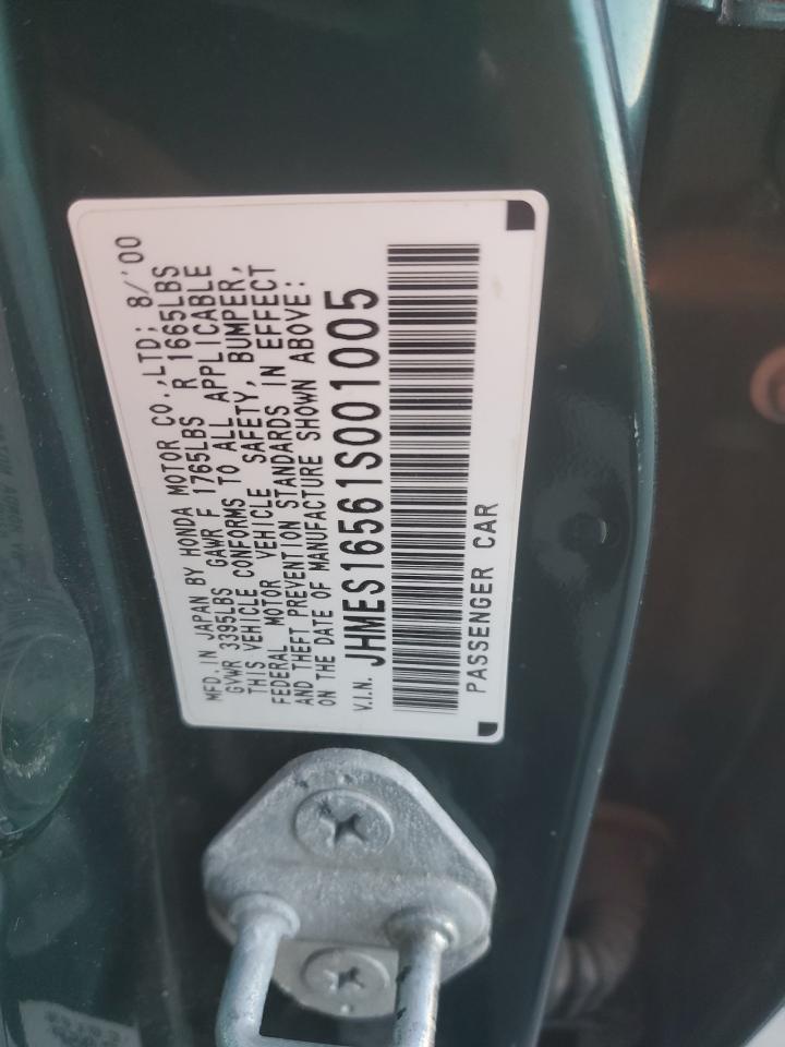 2001 Honda Civic Lx VIN: JHMES16561S001005 Lot: 85138125