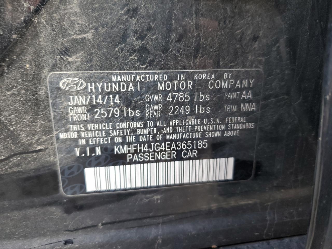 2014 Hyundai Azera Gls VIN: KMHFH4JG4EA365185 Lot: 90665495