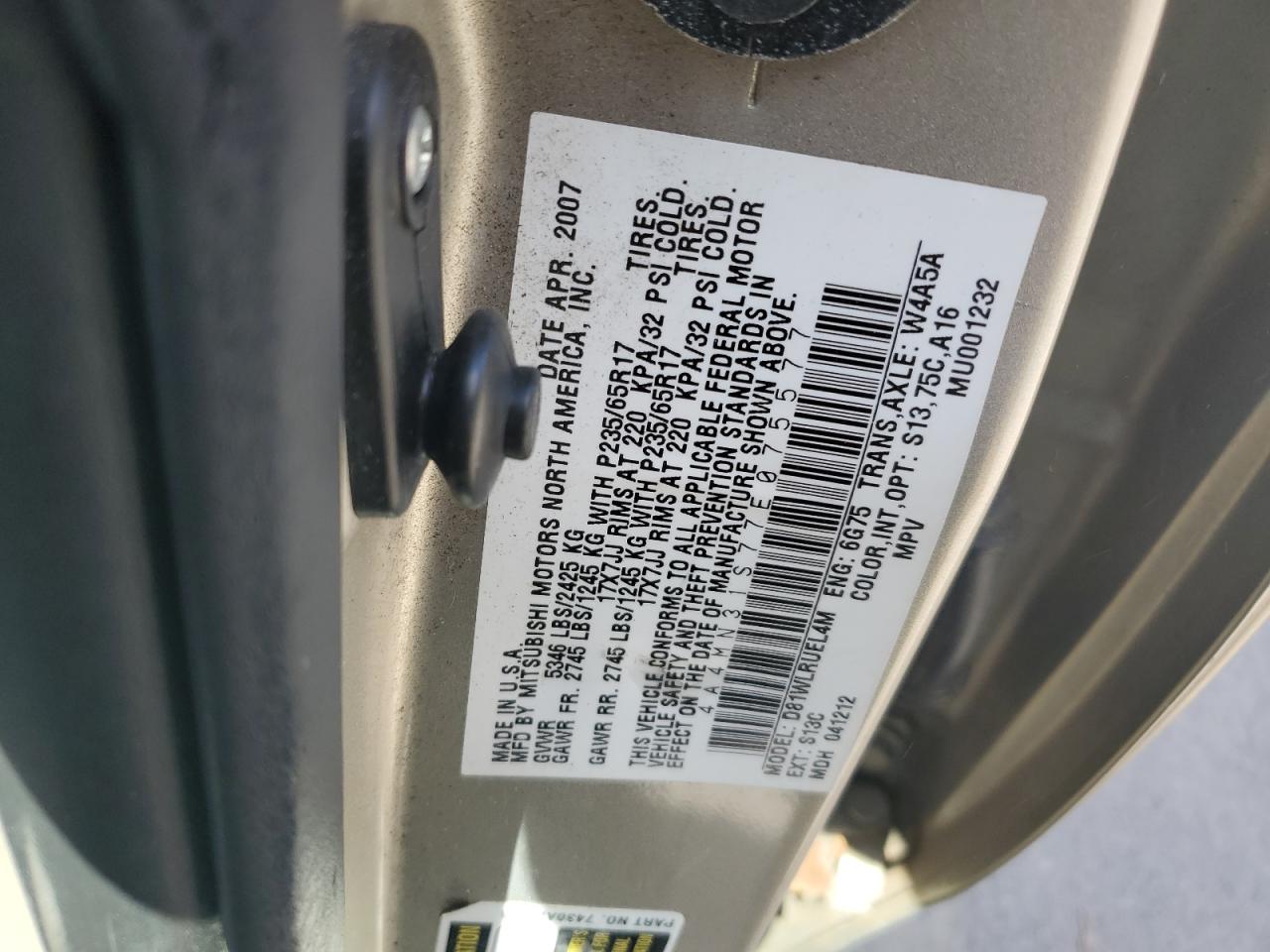 2007 Mitsubishi Endeavor Se VIN: 4A4MN31S77E075577 Lot: 86991305