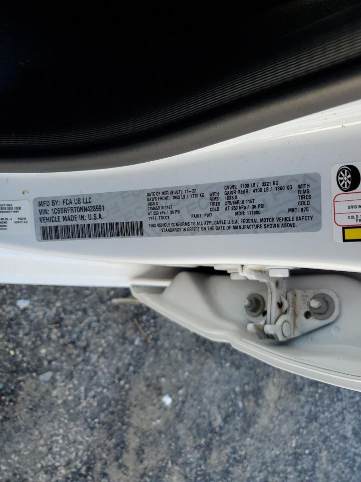 2022 Ram 1500 Laramie VIN: 1C6SRFRT0NN428991 Lot: 82210125