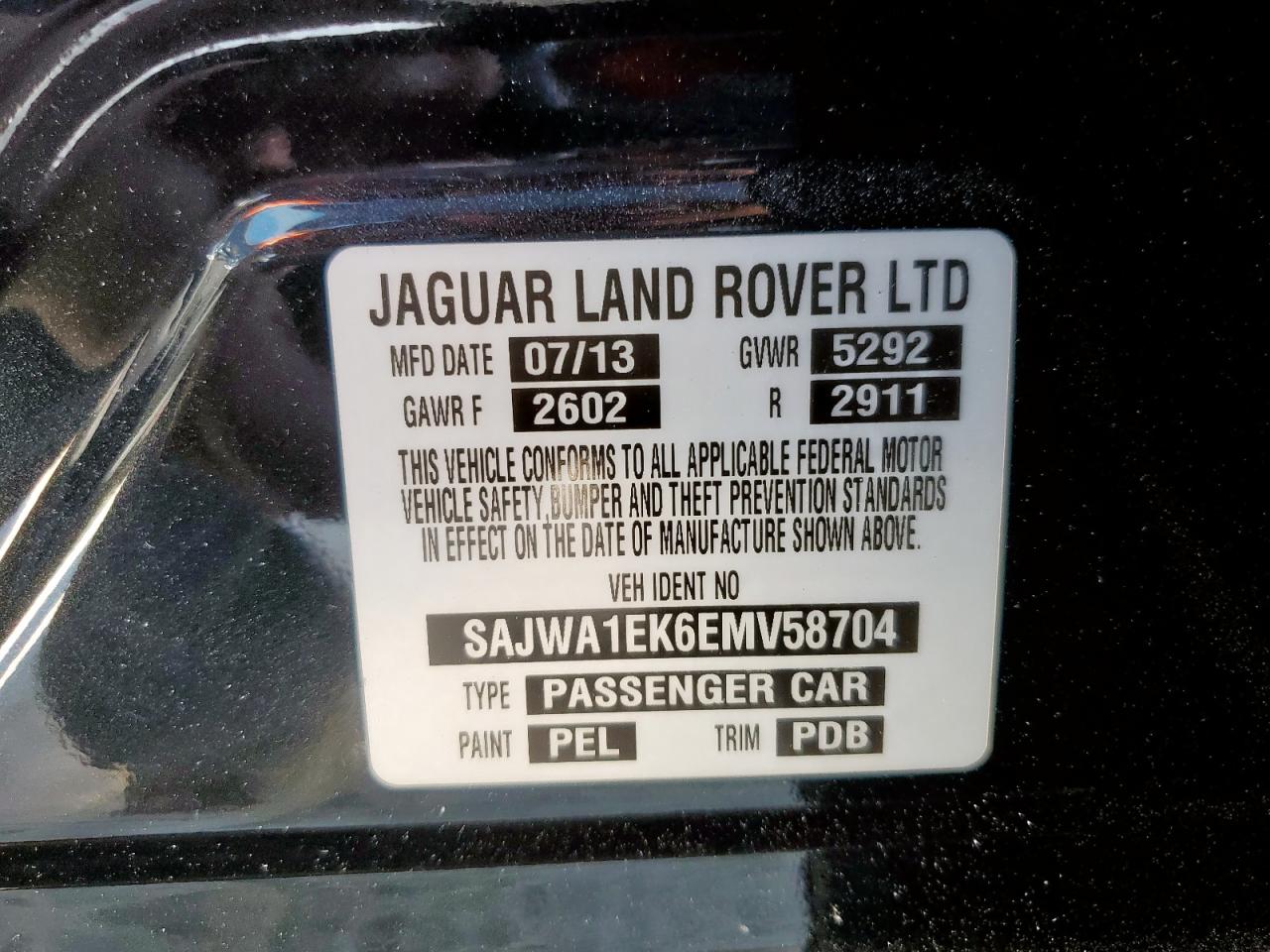 2014 Jaguar Xjr VIN: SAJWA1EK6EMV58704 Lot: 85005755