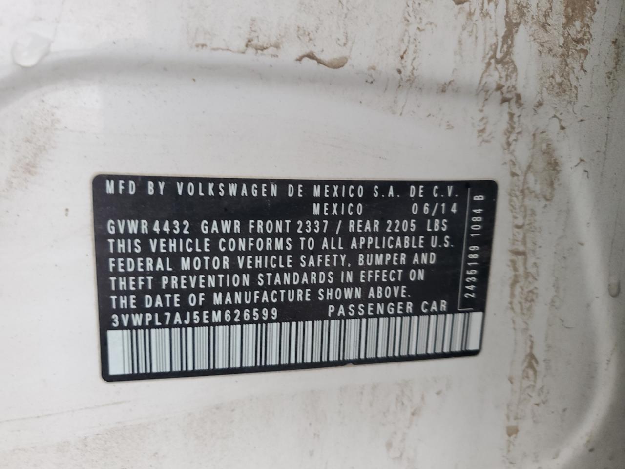 2014 Volkswagen Jetta Tdi VIN: 3VWPL7AJ5EM626599 Lot: 85853405