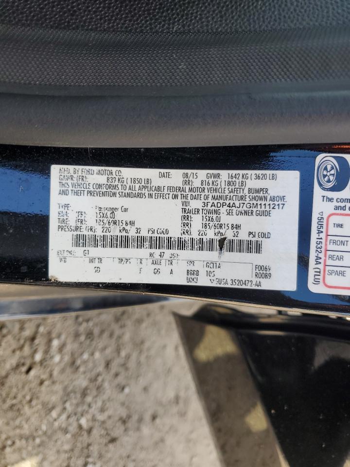 2016 Ford Fiesta S VIN: 3FADP4AJ7GM111217 Lot: 90347875