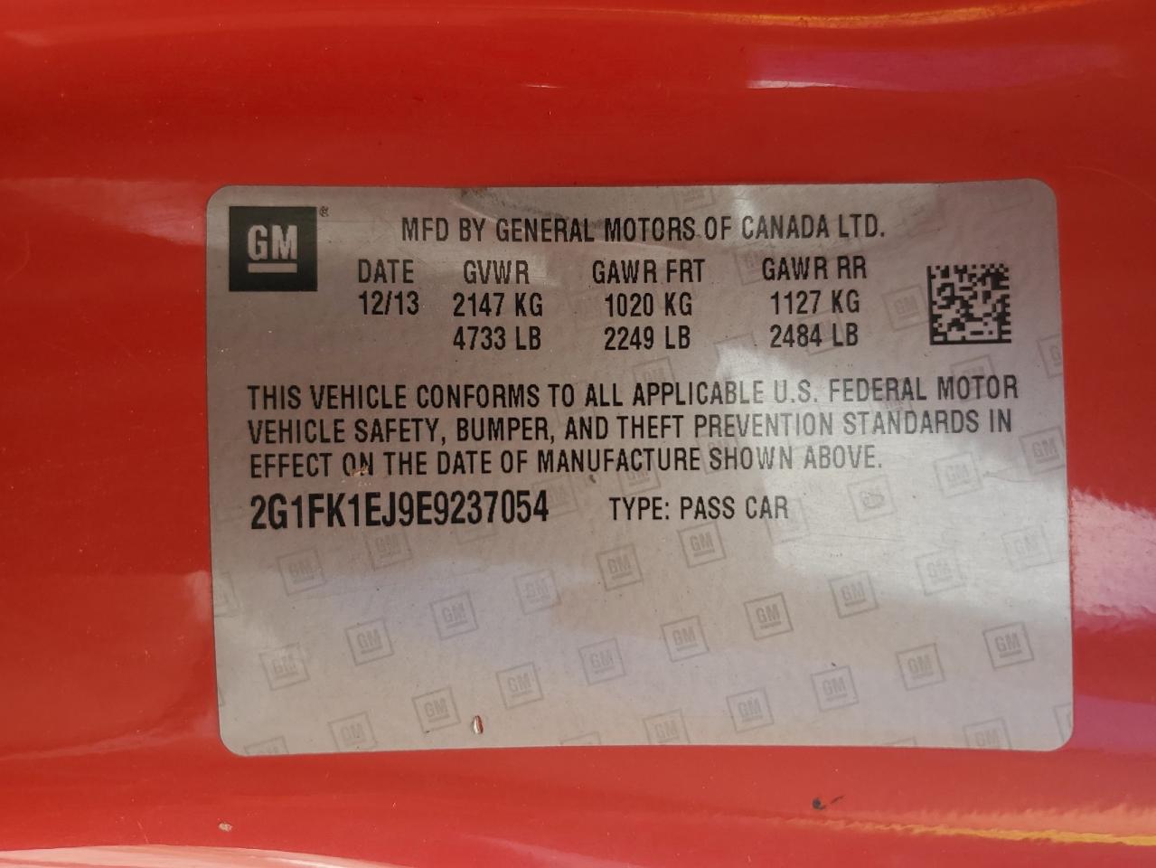 2014 Chevrolet Camaro 2Ss VIN: 2G1FK1EJ9E9237054 Lot: 85820555