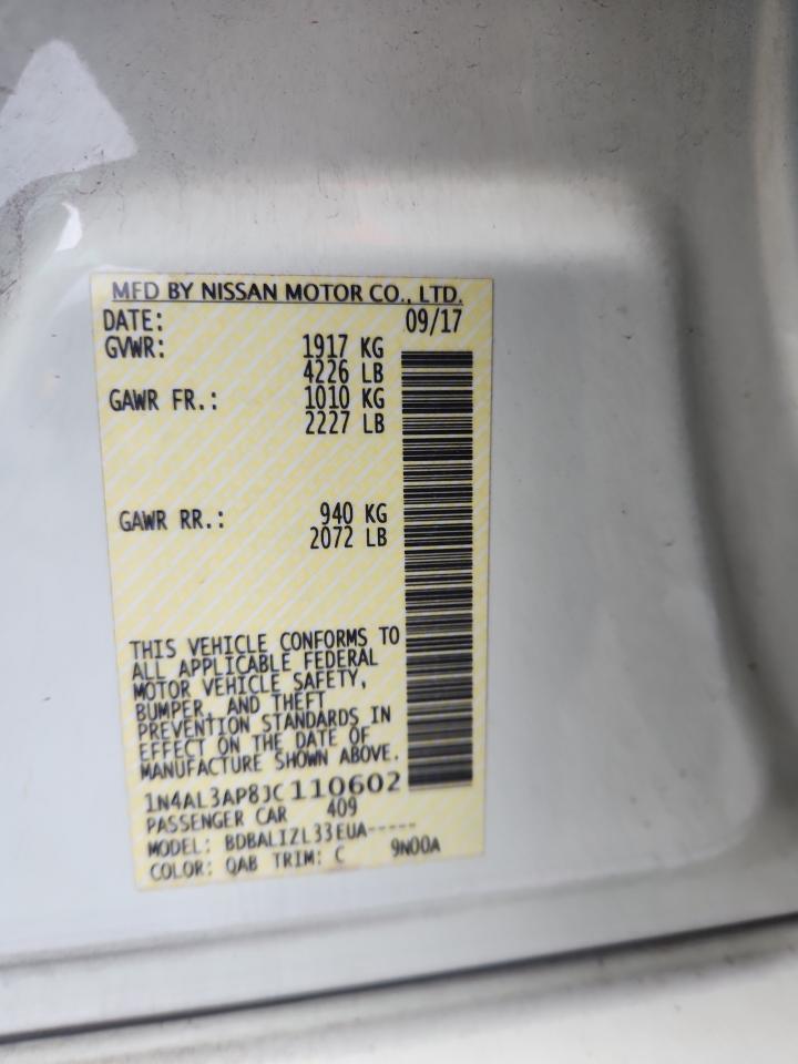 2018 Nissan Altima 2.5 VIN: 1N4AL3AP8JC110602 Lot: 85947435