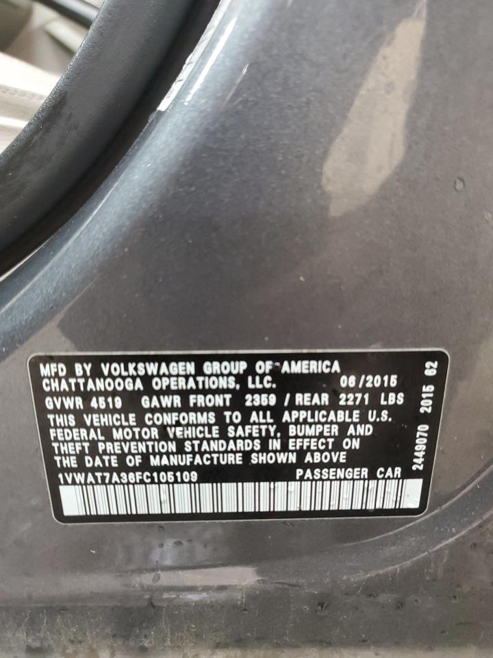 2015 Volkswagen Passat S VIN: 1VWAT7A36FC105109 Lot: 86288965