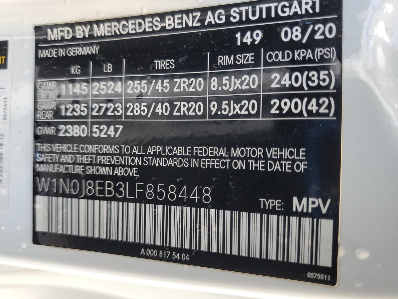 2020 Mercedes-Benz Glc Coupe 300 4Matic VIN: W1N0J8EB3LF858448 Lot: 82509765