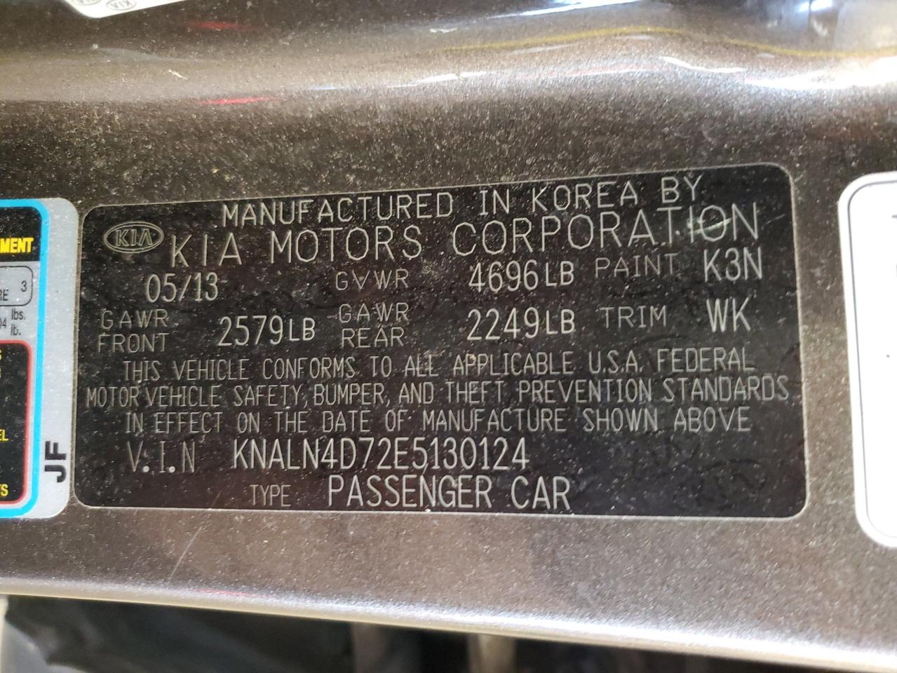 2014 Kia Cadenza Premium VIN: KNALN4D72E5130124 Lot: 85766365