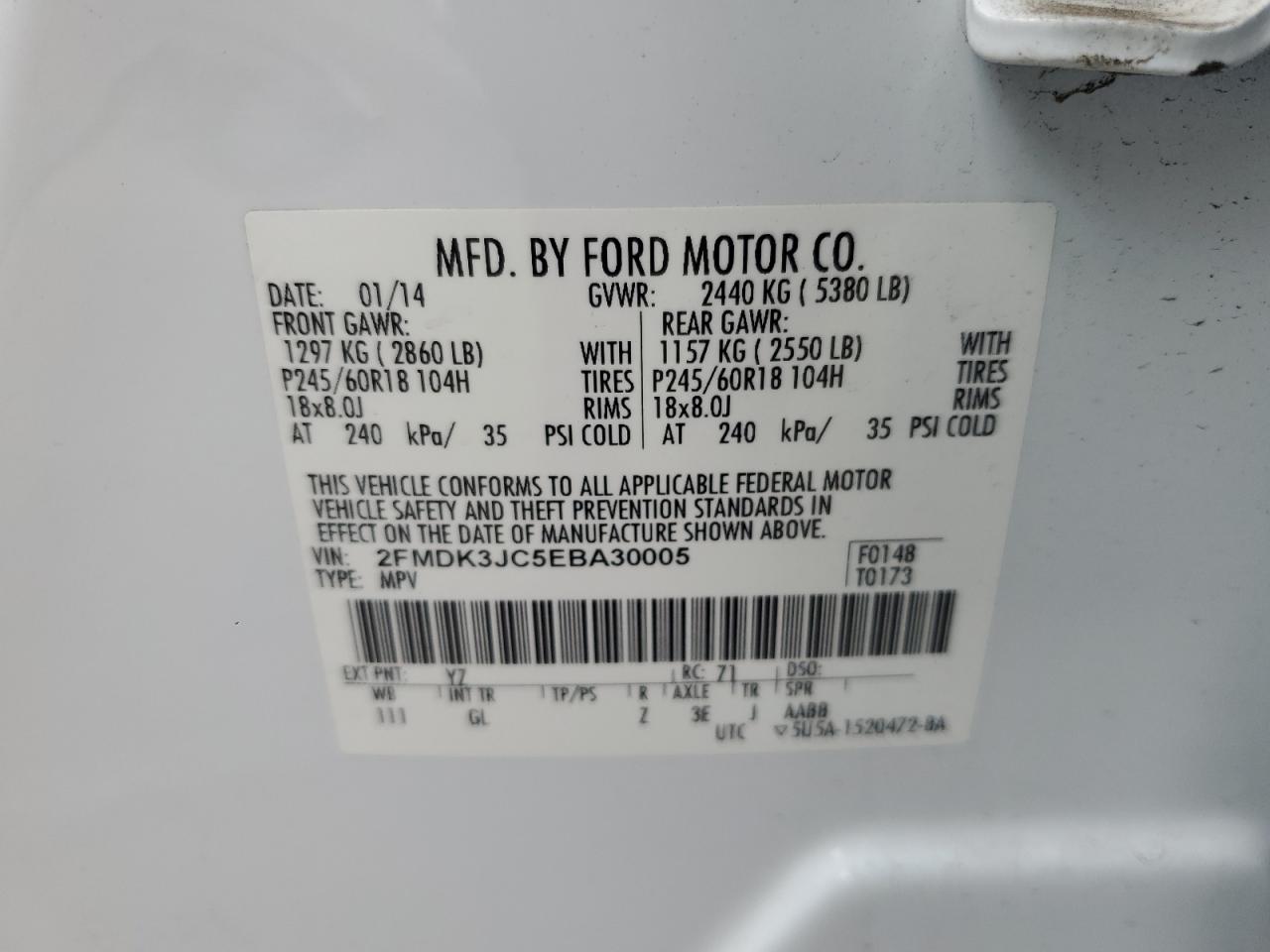 2014 Ford Edge Sel VIN: 2FMDK3JC5EBA30005 Lot: 82282795