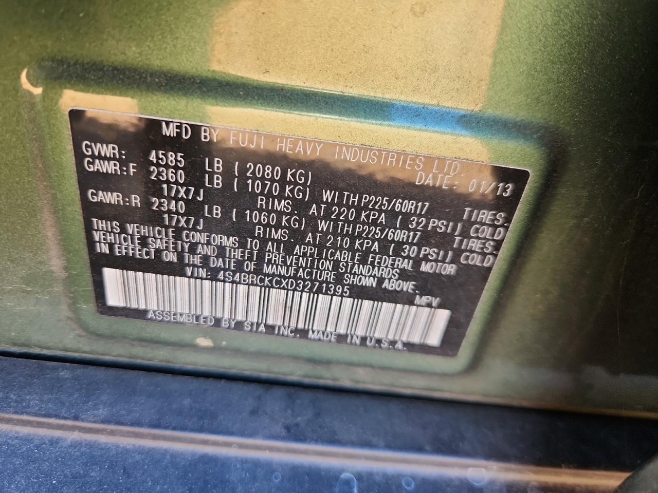 2013 Subaru Outback 2.5I Limited VIN: 4S4BRCKCXD3271395 Lot: 81966115